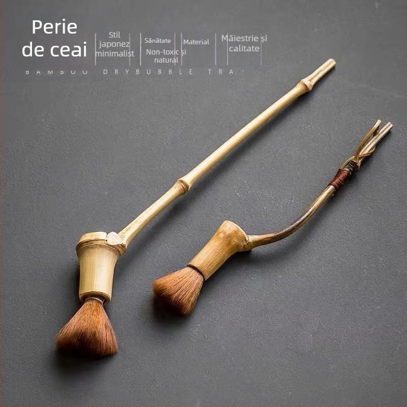 Perie din bambus pentru întreținerea ceainicului, design creativ cu segmente de bambus, accesoriu pentru ceremonia ceaiului, fabricat manual, stil japonez