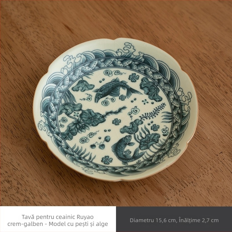 Vas Bej Ru ceramic cu model pește-alge, suport pentru ceainic, farfurie de ceai și platou pentru desert, set ceai Kung Fu în stil retro pentru uz casnic