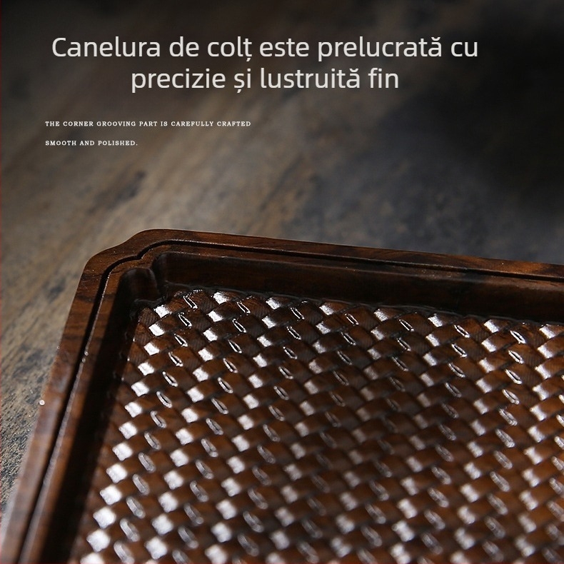 Tavă de ceai din lemn, dreptunghiulară, pentru ceremonia ceaiului, cu suport pentru ceașcă și bază pentru ceainic, accesorii Zen minimalist (25 × 14 × 2 cm)