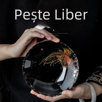 Suport pentru ceainic pictat manual, design pește Xiyao, ceramică vintage, bază rezistentă la căldură, accesoriu pentru ceremonia ceaiului