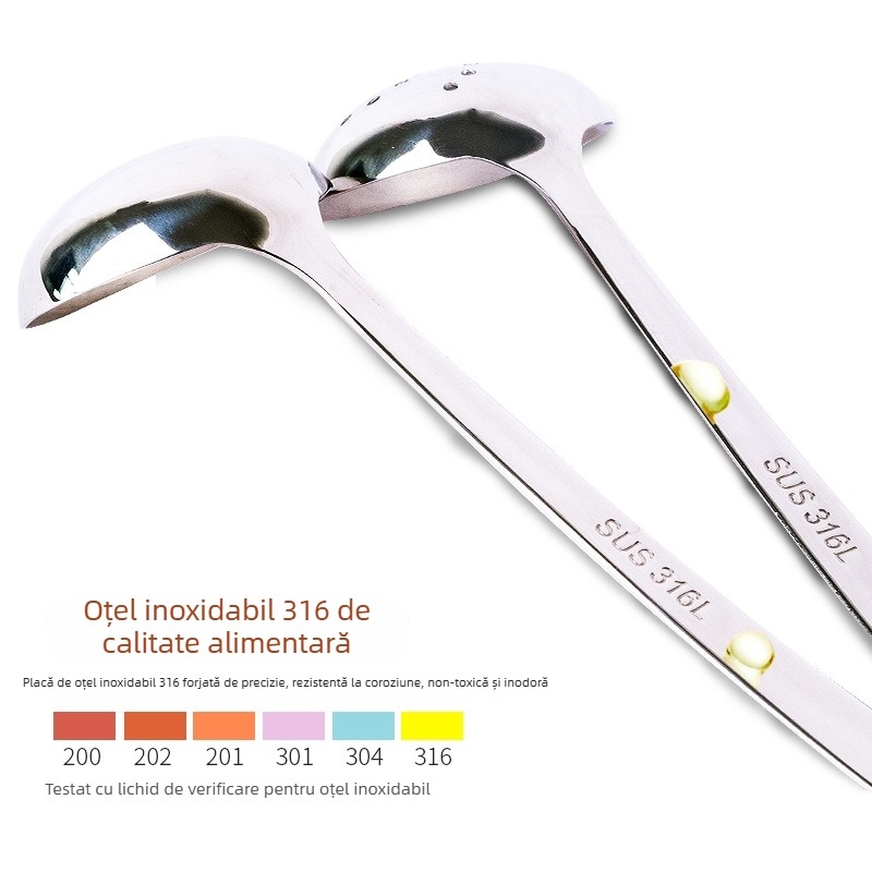 Lingură de gătit din oțel inoxidabil 316 cu sită, textură îngroșată