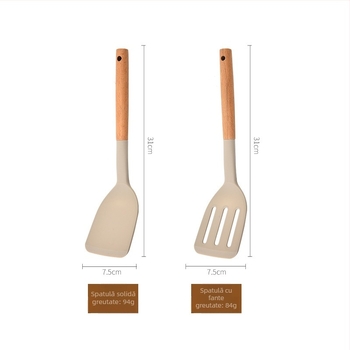Set spatule din silicon cu mâner din lemn de fag