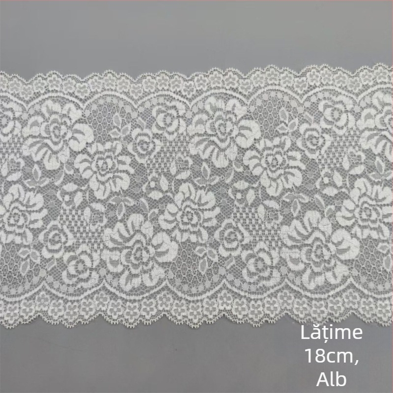 Bandă dantelă elastică colorată, lățime 18 cm, pentru lenjerie, tiv de fustă, mănuși și genți