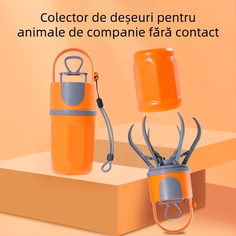 Colector portabil pentru deșeuri de animale de companie, pentru exterior, lopățică cu șase gheare și sac de gunoi încorporat