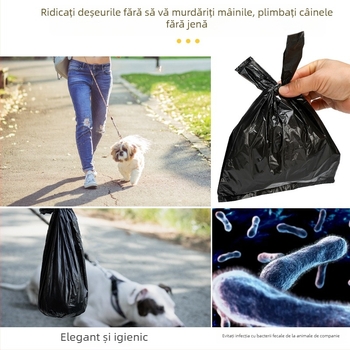 Pungi negre de unică folosință pentru deșeuri de animale (pisică și câine), din HDPE, cu mâner, groase, pentru mașină și birou