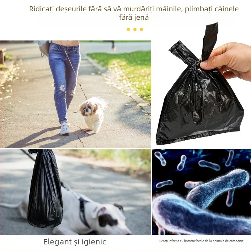 Pungi negre de unică folosință pentru deșeuri de animale (pisică și câine), din HDPE, cu mâner, groase, pentru mașină și birou