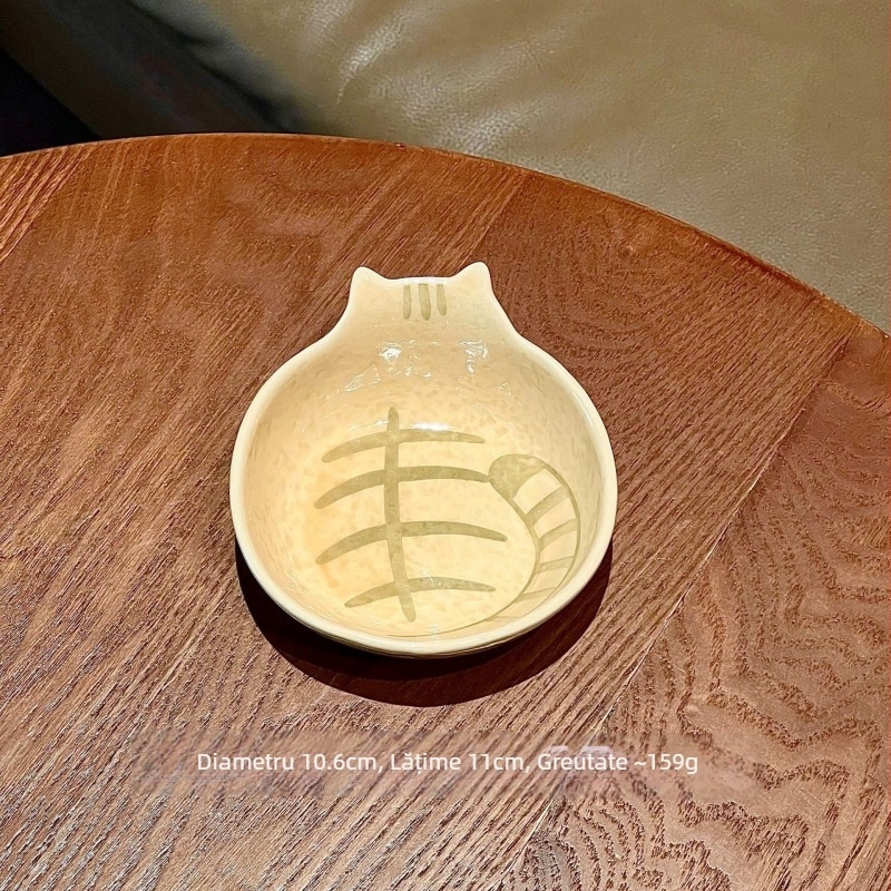 Farfurie ceramic pentru dips în stil japonez, cu pisică în model piatră; bol pentru gustări, bol de orez, farfurie de desert
