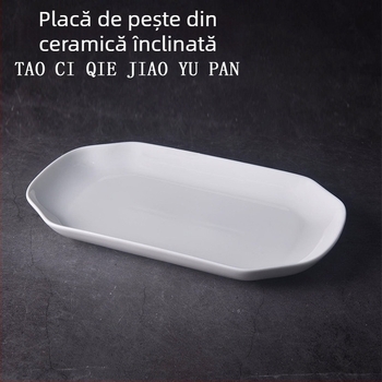 Farfurie dreptunghiulară pentru pește, porțelan alb pur, mare, pentru uz casnic, veselă pentru hoteluri și restaurante