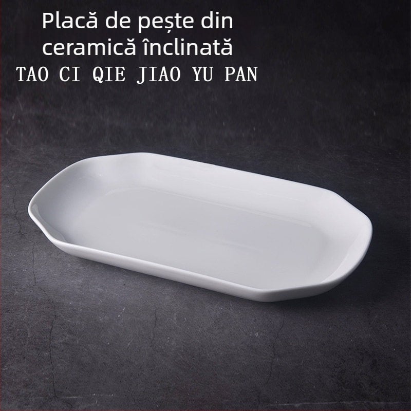 Farfurie dreptunghiulară pentru pește, porțelan alb pur, mare, pentru uz casnic, veselă pentru hoteluri și restaurante