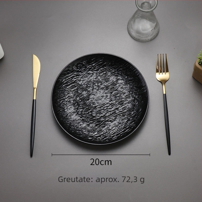 Farfurie plată din plastic pentru cină occidentală, cu model de piatră, finisaj mat, farfurie pentru paste și steak, alb-negru, pentru uz casnic, farfurie pentru oase.