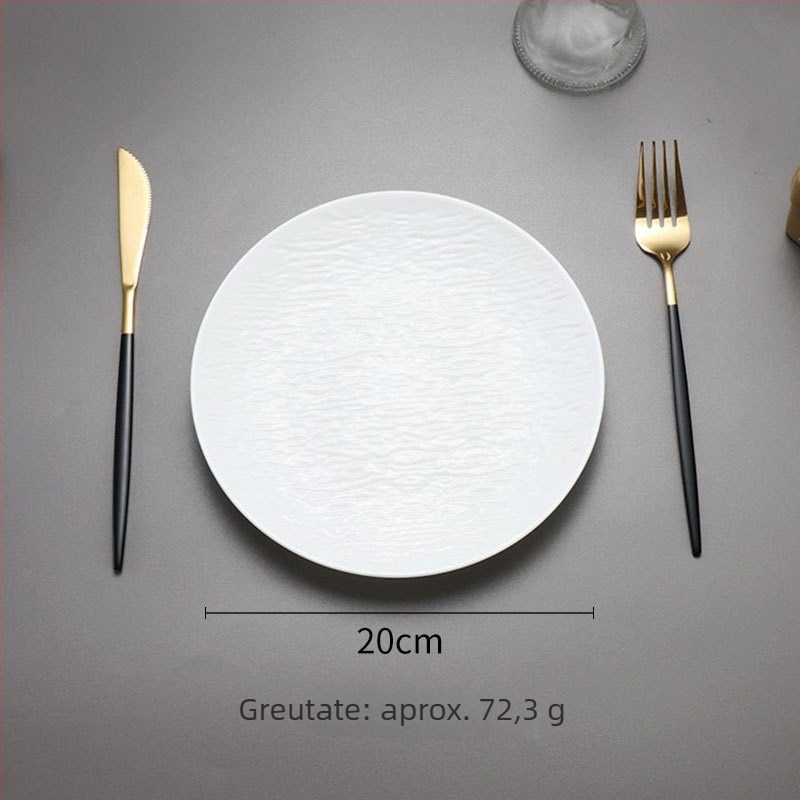 Farfurie plată din plastic pentru cină occidentală, cu model de piatră, finisaj mat, farfurie pentru paste și steak, alb-negru, pentru uz casnic, farfurie pentru oase.