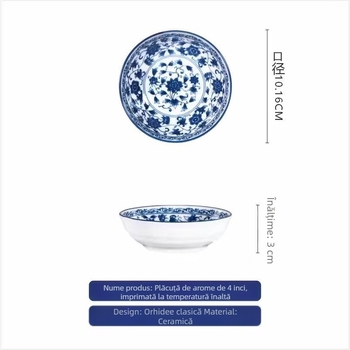 Farfurie ceramică chineză, albastru‑alb, sub glazură, pentru gustări, sos de soia și sos pentru hot pot, mică farfurie pentru dipuri