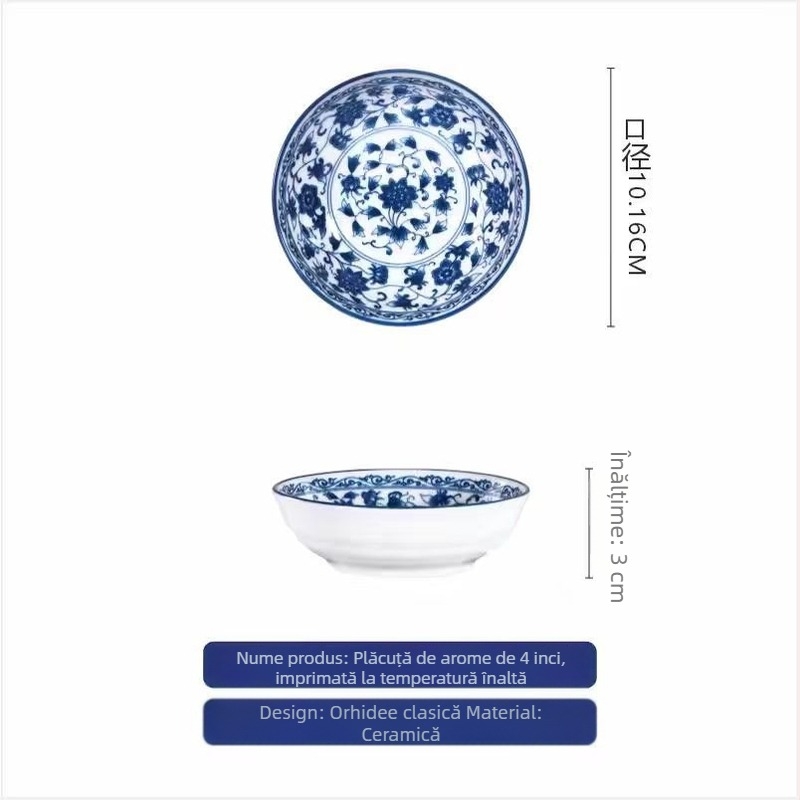 Farfurie ceramică chineză, albastru‑alb, sub glazură, pentru gustări, sos de soia și sos pentru hot pot, mică farfurie pentru dipuri