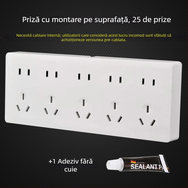 Panou de prize montat pe suprafață, alb, cu 25 găuri, panou de prize integrat pentru montaj în perete