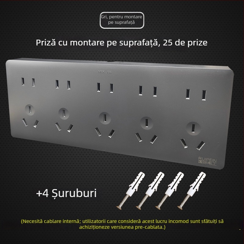 Panou de prize montat pe suprafață, alb, cu 25 găuri, panou de prize integrat pentru montaj în perete