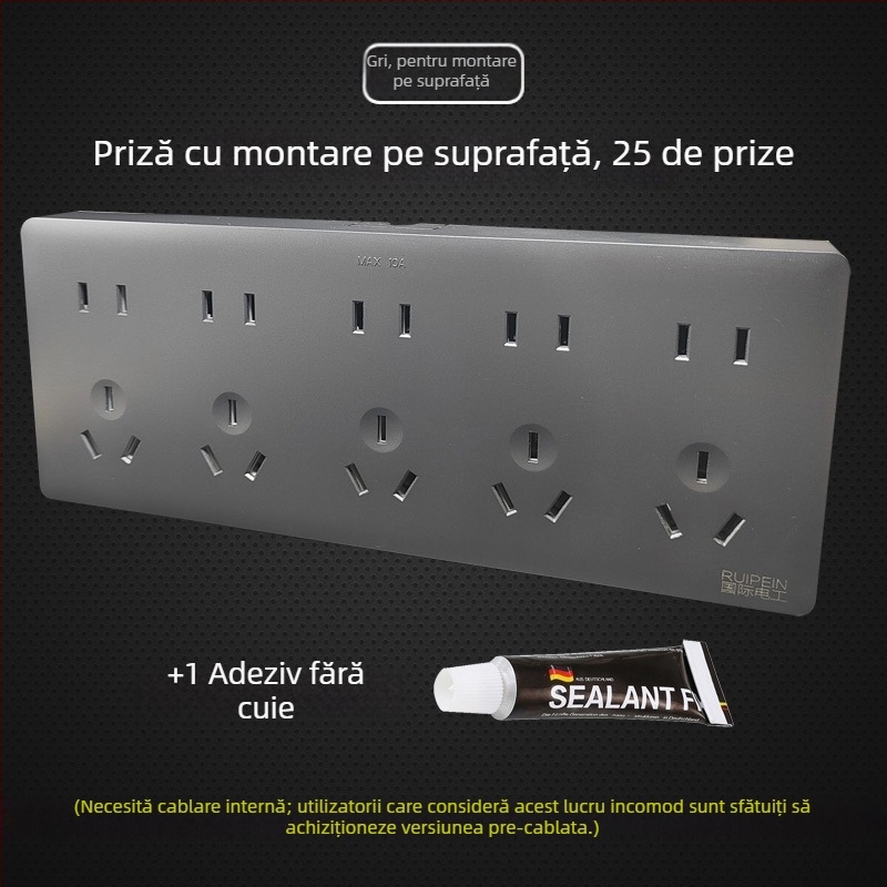 Panou de prize montat pe suprafață, alb, cu 25 găuri, panou de prize integrat pentru montaj în perete