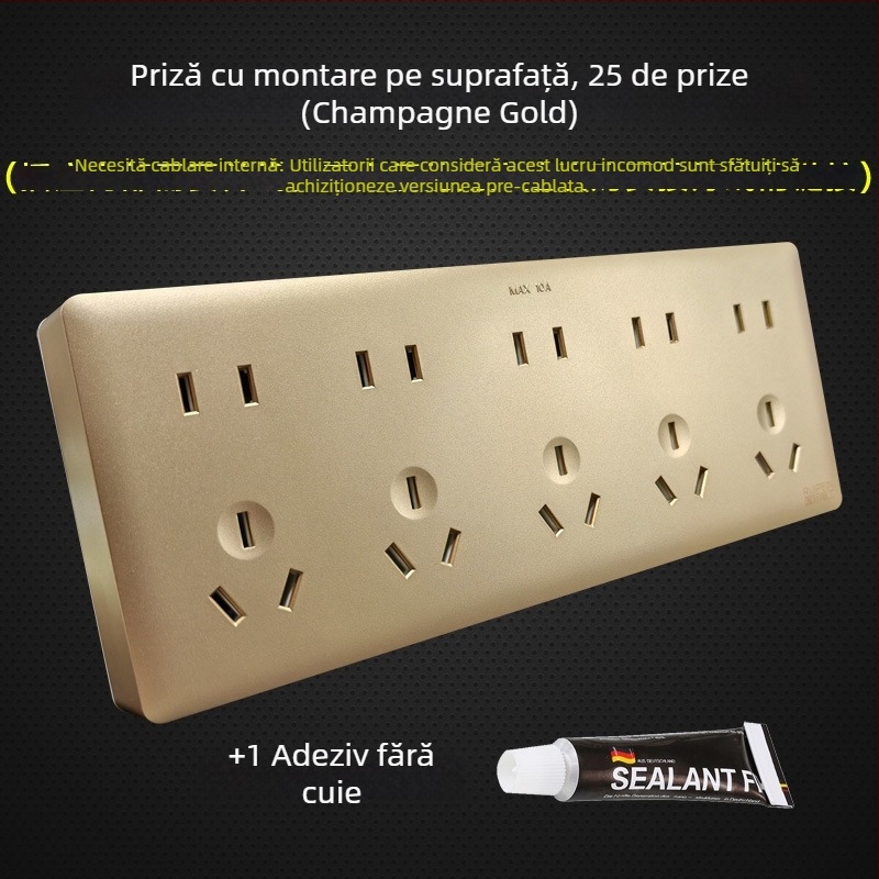 Panou de prize montat pe suprafață, alb, cu 25 găuri, panou de prize integrat pentru montaj în perete