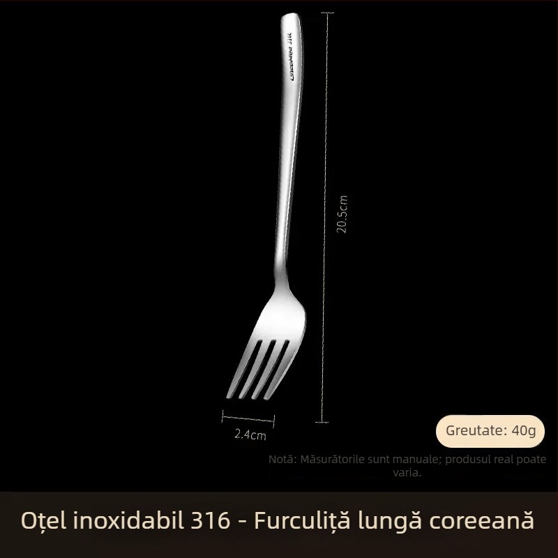 Furculiță din oțel inoxidabil 316, mâner lung, stil occidental, pentru friptură, paste și salate