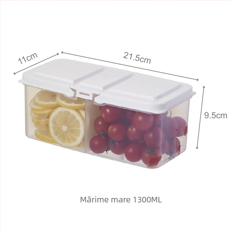 Recipient transparent pentru frigider, cu compartimente divizate pentru cereale și ingrediente (ceapă, ghimbir, usturoi), din PP, pătrat, un singur strat, 501–800 ml, compatibil cu cuptorul cu microunde