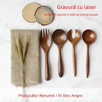 Set din lemn lingură și furculiță – tacâm din lemn pentru gătit, supe și mic dejun cu gem