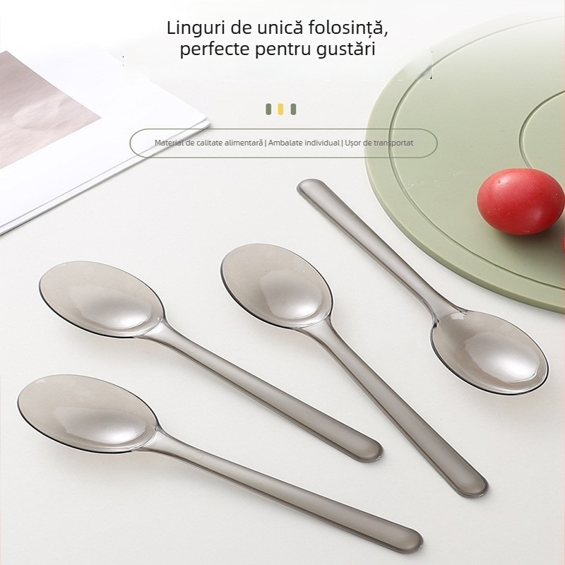 Linguri de unică folosință, ambalate individual, din plastic, stil european, pentru amestecat orez, ceai cu lapte și înghețată; potrivite pentru catering și livrare la pachet.