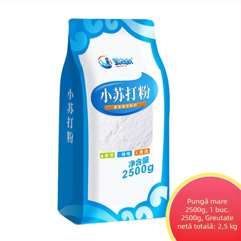Pulbere de bicarbonat de sodiu – detergent multifuncțional în bucătărie, pentru îndepărtarea petelor de fructe, legume și ceai; potrivit pentru mașina de spălat, frigider și vase