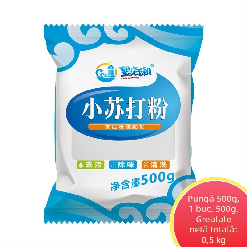 Pulbere de bicarbonat de sodiu – detergent multifuncțional în bucătărie, pentru îndepărtarea petelor de fructe, legume și ceai; potrivit pentru mașina de spălat, frigider și vase