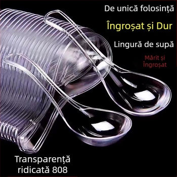 Lingură de plastic groasă, de unică folosință, 808 – lingură de supă transparentă pentru catering