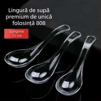 Lingură de plastic groasă, de unică folosință, 808 – lingură de supă transparentă pentru catering