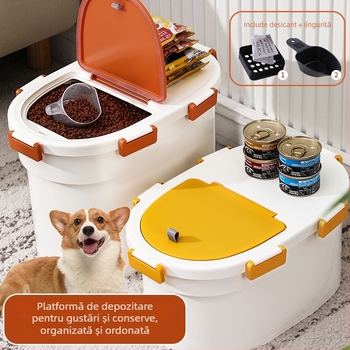 Container pentru hrana de animale de companie (pisici și câini), etanș, rezistent la umezeală și insecte, pentru depozitarea hranei, multifuncțional