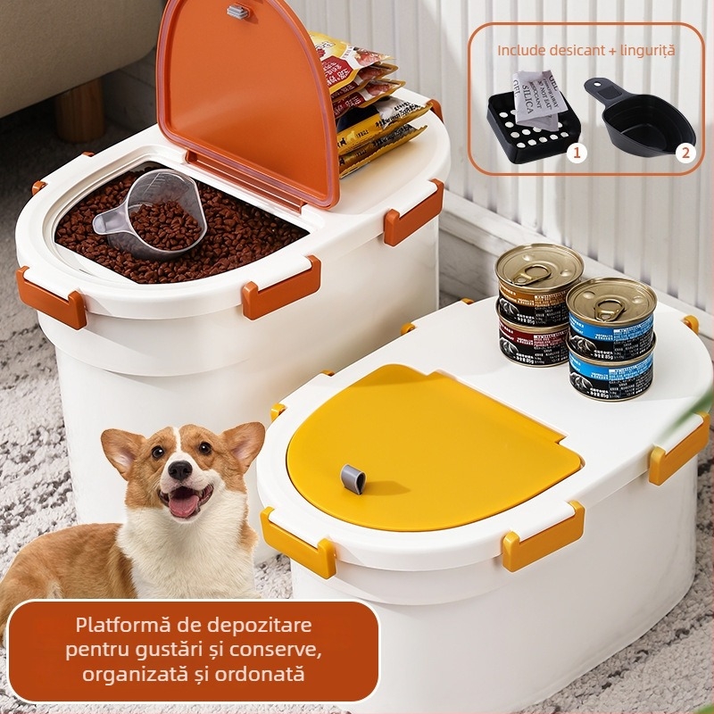 Container pentru hrana de animale de companie (pisici și câini), etanș, rezistent la umezeală și insecte, pentru depozitarea hranei, multifuncțional