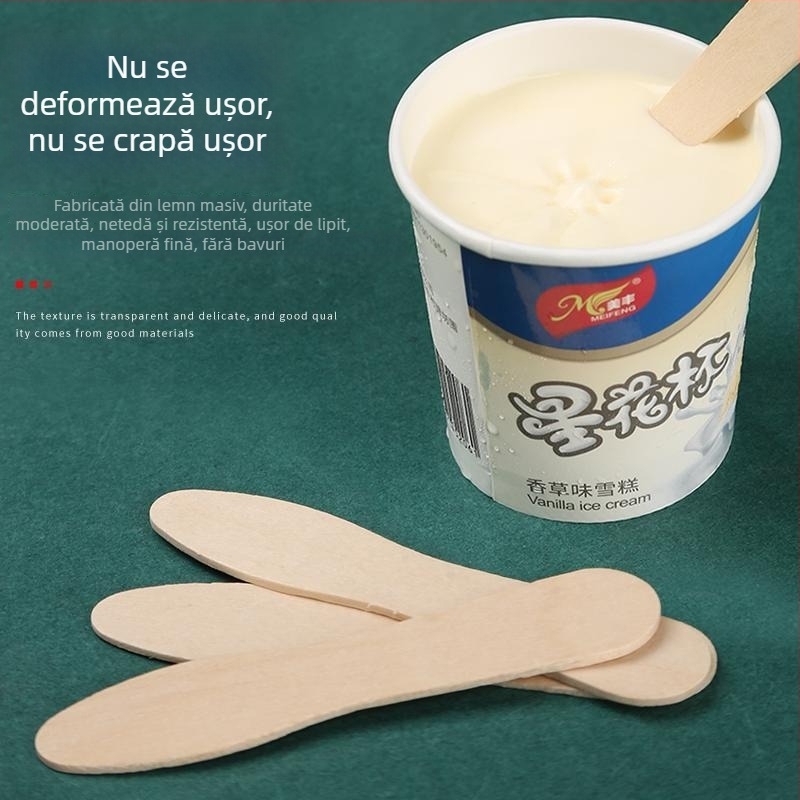 Lingură de lemn de unică folosință pentru degustare de înghețată, linguriță pentru iaurt, linguriță ambalată individual pentru înghețată