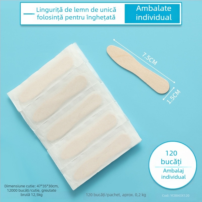 Lingură de lemn de unică folosință pentru degustare de înghețată, linguriță pentru iaurt, linguriță ambalată individual pentru înghețată