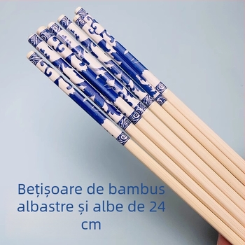 Bețișoare de unică folosință din bambus, ambalate individual, design albastru-alb, pentru uz casnic, restaurante și la pachet