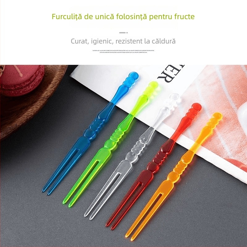 Furculițe de unică folosință pentru fructe și deserturi, din plastic transparent, ambalate individual