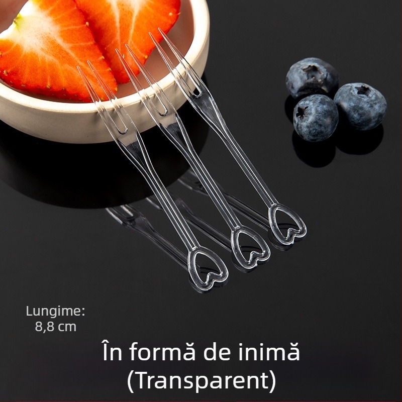 Furculițe de unică folosință pentru fructe și deserturi, din plastic transparent, ambalate individual