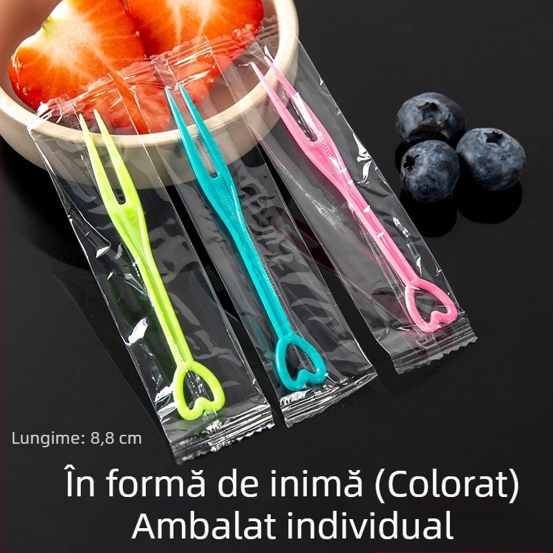 Furculițe de unică folosință pentru fructe și deserturi, din plastic transparent, ambalate individual