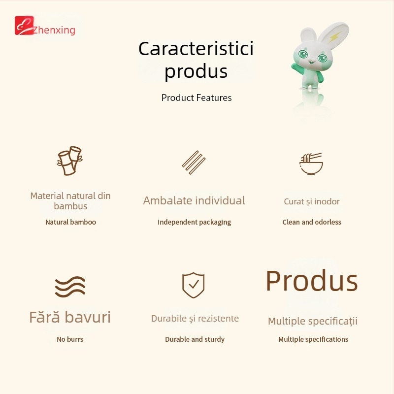Bețișoare de unică folosință din bambus pentru uz casnic, lungi și groase, igienice și ecologice, ambalate individual