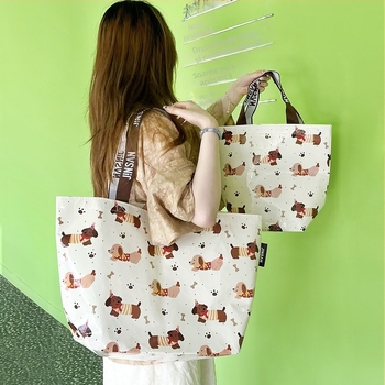Geantă de cumpărături RPET laminată, din material nețesut, imprimare personalizată cu desene animate, ecologică și impermeabilă