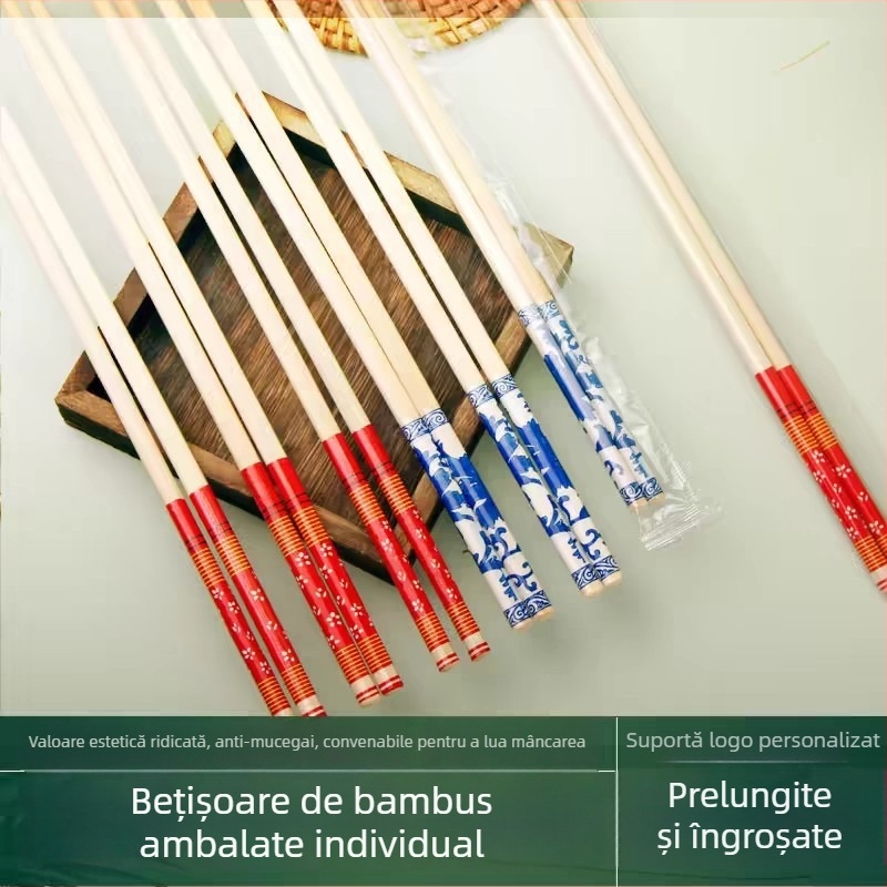 Bețișoare de unică folosință, ambalate individual pentru uz comercial, bețișoare în stil porțelan albastru-alb pentru întruniri, nunți, banchete, restaurante și uz casnic, tacâmuri îngroșate