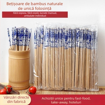 Bețișoare de bambus de unică folosință, cu design albastru și alb, ambalate individual, pentru uz casnic, takeout și restaurante