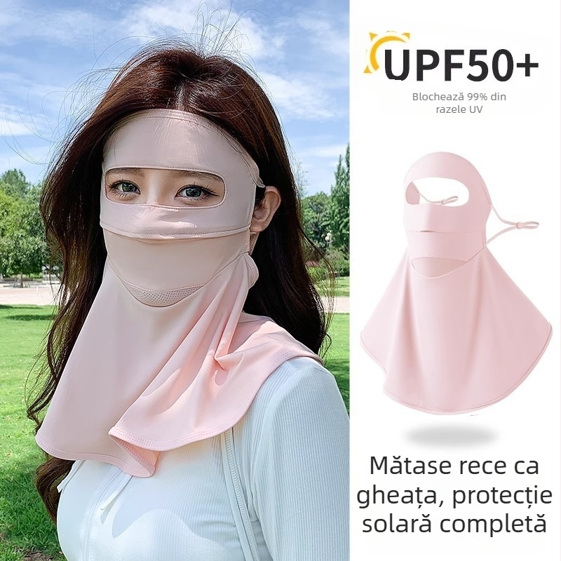 Mască de față de vară pentru femei, protecție UV, față întreagă, țesătură subțire ice silk, pentru condus și ciclism