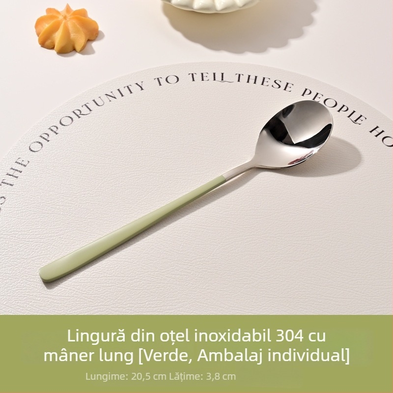 Lingură din oțel inoxidabil 304, stil occidental, mâner lung, design inspirat de Coreea, pentru uz casnic, lingură mică de supă și lingură pentru fructe