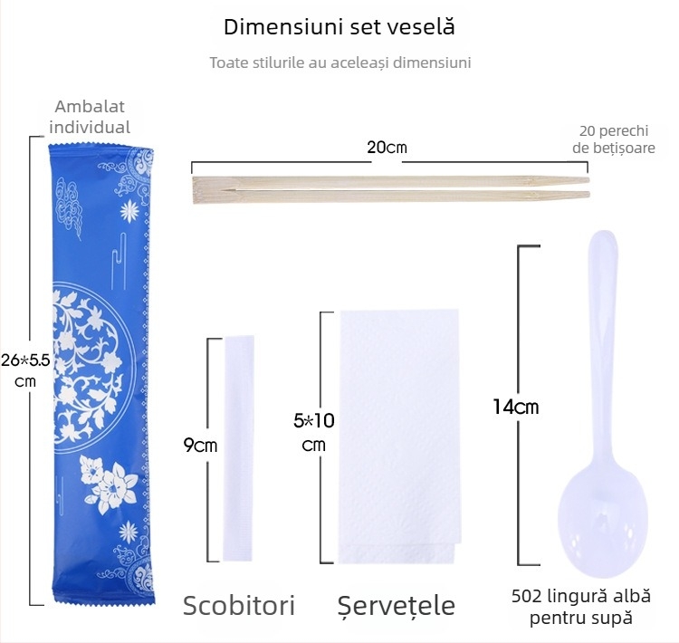 Set de tacâmuri din bambus, de unică folosință – set patru piese pentru livrare, cu șervete, scobitori, boluri și linguri