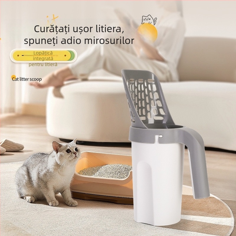 Container pentru deșeuri de animale de companie, cu spațiu de depozitare mare, filtru, cupă pentru nisip de pisică și lopată pentru pisici și câini