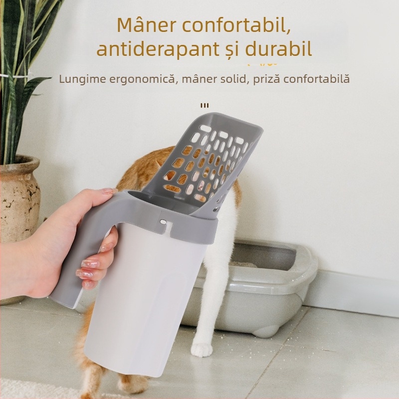Container pentru deșeuri de animale de companie, cu spațiu de depozitare mare, filtru, cupă pentru nisip de pisică și lopată pentru pisici și câini