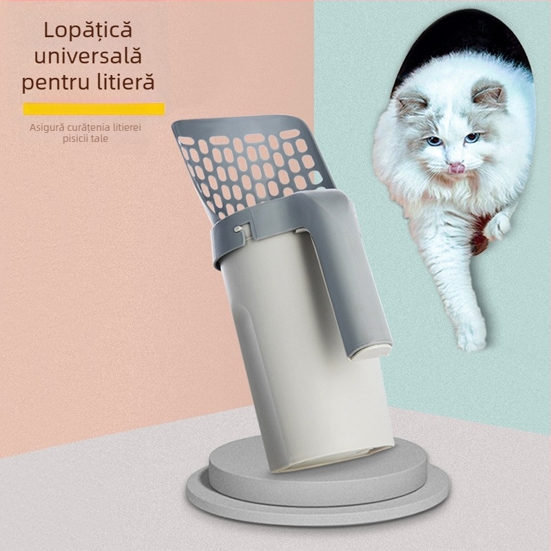 Container pentru deșeuri de animale de companie, cu spațiu de depozitare mare, filtru, cupă pentru nisip de pisică și lopată pentru pisici și câini