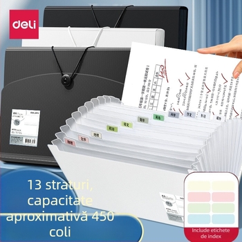 Deli 5236 dosar acordeon cu 13 buzunare pentru documente A4, cu clips de prindere