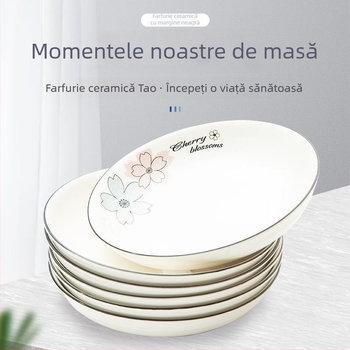 Set de farfurii din porțelan cu conținut de os, pentru uz casnic, farfurii rotunde adânci pentru servire