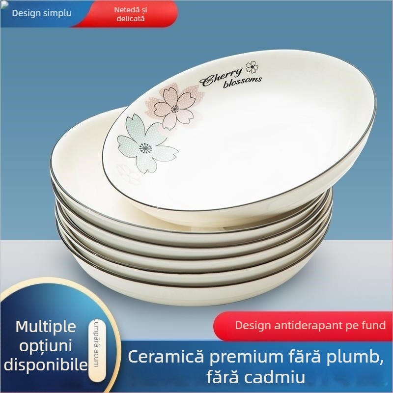 Set de farfurii din porțelan cu conținut de os, pentru uz casnic, farfurii rotunde adânci pentru servire